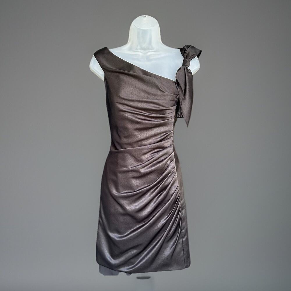 White by Vera Wang Black Cocktail Dress Size 8 Textured Ruched Bow Wedding Guest